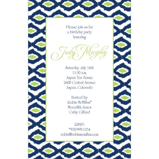 Navy and Lime Green Ikat Invitations